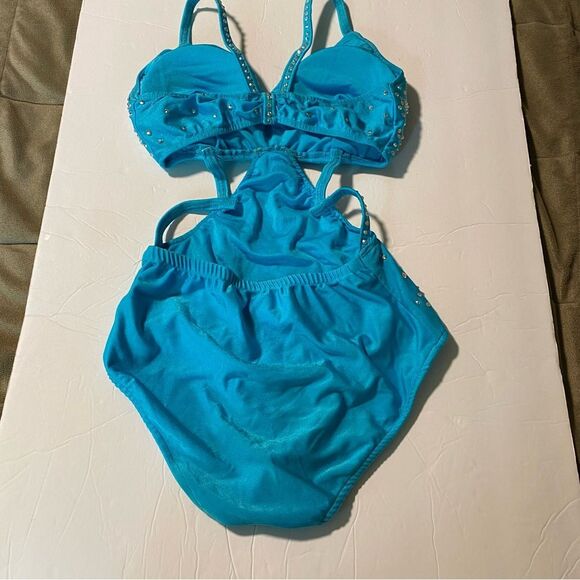 Glamour solo dance costume 5677 rhinestone embellished aqua blue leotard SA - Picture 3 of 14